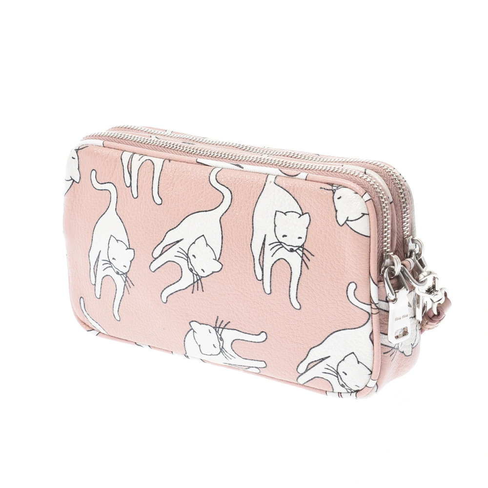 Miu Miu Cat Shoulder Bag Double Leather Zip Pink